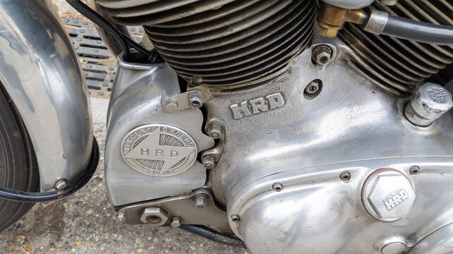 vincent HRD motorcycle engine with logo brand and text sign
