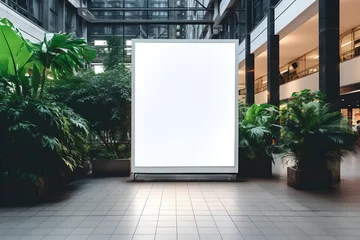 Foto op Aluminium public shopping center mall or business center high big advertisement board space as empty blank white mock up signboard with copy space area for sale and offers advertisements © sam