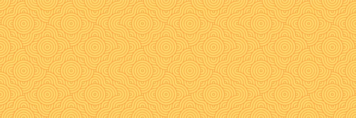 Fotobehang Abstract yellow circle pattern seamless design, modern geometric swirl summer sun background, luxury radial repetition texture, premium decor vector art. © Takoyaki Shop