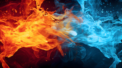 fire and water background, orange and blue fiery elements 