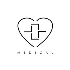 black medical cross heart icon vector concept design