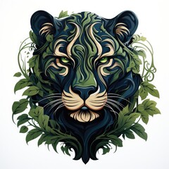 Obraz premium A drawing of a tiger with green eyes.