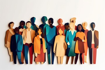 Paper cut of of a group of diverse people , no racisme concept illustration  - obrazy, fototapety, plakaty