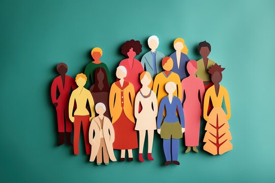 Paper cut of of a group of diverse people , no racisme concept illustration 