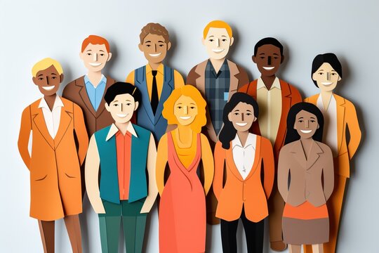 Paper cut of of a group of diverse people , no racisme concept illustration 
