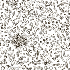 Cereal crop seeds monochrome seamless pattern