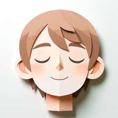 illustration with a boy's face in an origami style, facial expression - quiet