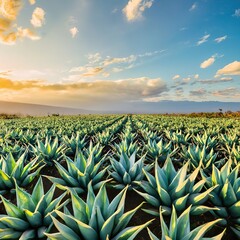 Field of agaves maguey concept plantation agriculture concept illustration - obrazy, fototapety, plakaty