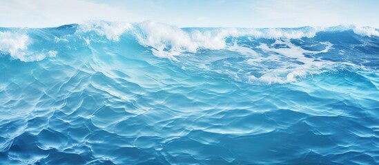 A natural seascape with waves and blue water as the backdrop showcasing the view at the surface of the ocean during the summer It is an abstract water background depicting the serene beauty 