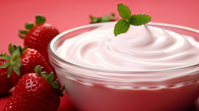 yogurt with strawberry HD 8K wallpaper Stock Photographic Image 