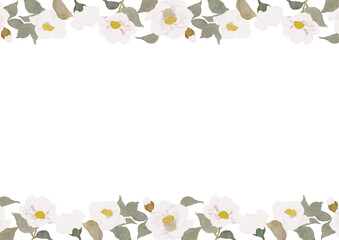 水彩で描いた可愛い白椿フレーム　透過背景