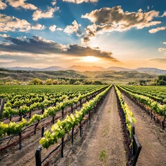 Vineyard over sunset environment agriculture industry concept