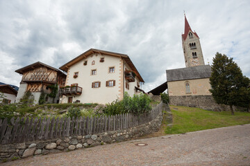view from Albions and its church, a little mountain town in the Dolomites