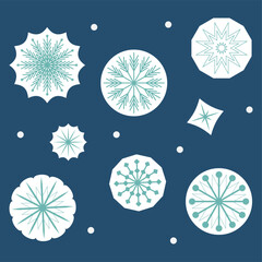 A set of snowflake Christmas stickers. A collection of Christmas stickers for decoration. Vector snowflakes.