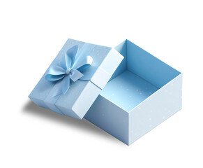 Open light blue Gift box isolated on transparent background