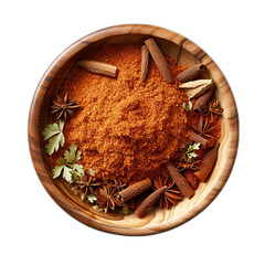 Top View of Berbere Spice Blend in Bowl Isolated on Transparent or White Background, PNG