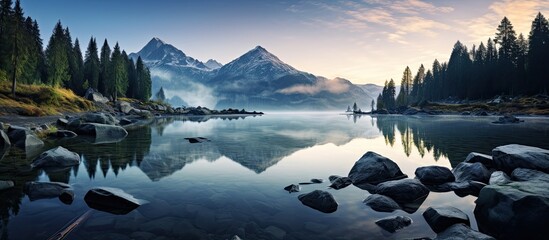Dawn sky above an alpine lake