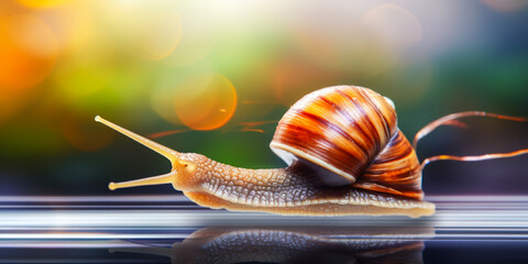 Fast-moving snail with motion blur effect. - obrazy, fototapety, plakaty