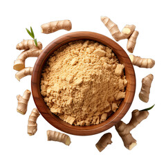 Top View of Ground Galangal in a Bowl Isolated on Transparent or White Background, PNG