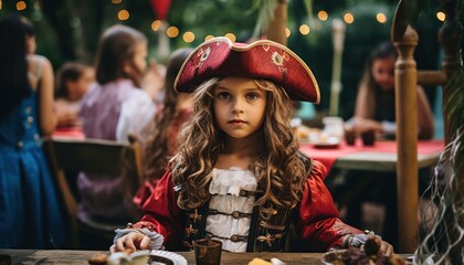 Photo of a Playful Little Pirate Enjoying a Tea Party with Friends