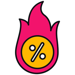 Flame Discount Icon Outline Flat Design Style