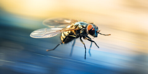 Fly in motion with speed blur effect.