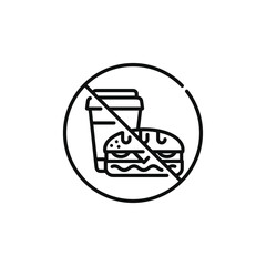 Fototapeta premium No food and drinks allowed line icon symbol. No eating line icon isolated on white background