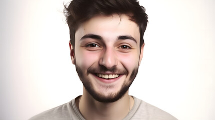 Fototapeta premium Portrait of young European man smiling in white background