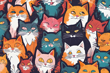 Cat Illustration Art Pattern Image. Generative AI.