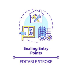2D editable multicolor sealing entry points icon, simple isolated vector, integrated pest management thin line illustration.