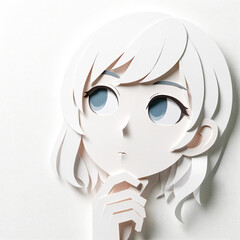Illustration with a girl's face in an origami style, facial expression 