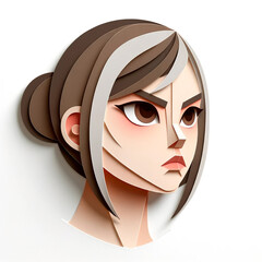 Illustration with a girl's face in an origami style, facial expression 