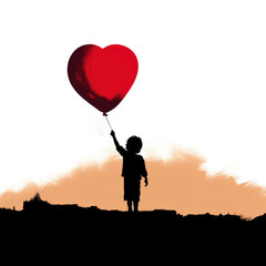 Silhouette of child holding balloon, AI generated Image