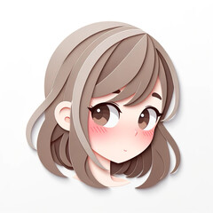 Illustration with a girl's face in an origami style, facial expression - shy