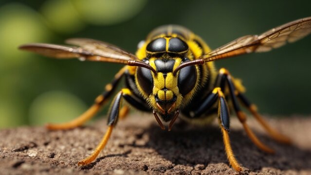 A close-up image of a giant wasp. Beauty of nature. Generative AI.
