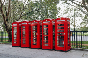 Iconic red telephone boxes in central London