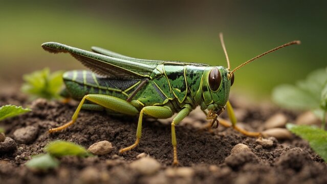Close-up high-resolution image of a green locust. Generative AI.