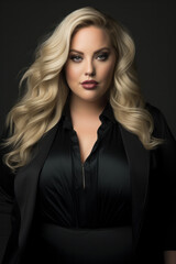 Fototapeta premium Excited luxury plus size woman in front of a studio background