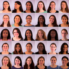 Portraits, passport or identity card photos of multiple people of different genders, ages and races. 