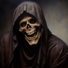 The Grim Reaper, the bringer of death and reaper of souls. Concept of mortality and death. Shallow field of view