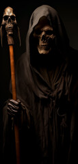 Fototapeta na wymiar The Grim Reaper, the bringer of death and reaper of souls. Concept of mortality and death. Shallow field of view