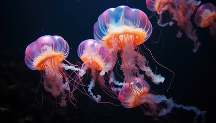 Obraz premium Photo of Jellyfish Dance in the Ocean Depths