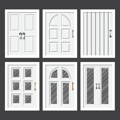 Collection of white upvc modern windows on gray background.