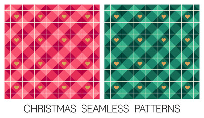 Set of plaid pattern with heart design for Christmas and new year holidays. - obrazy, fototapety, plakaty