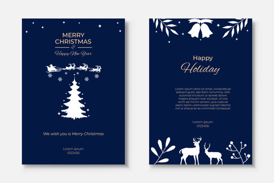 Merry Christmas and Happy New Year. Greeting card or poster template design with beautiful decoration