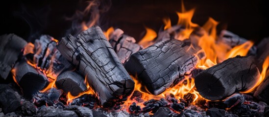 An up close view of coal being burned in a fireplace