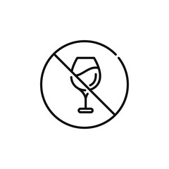 No alcohol line icon sign symbol isolated on white background 