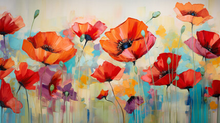 Expressive Abstract Poppies: Captivating Brushstroke.