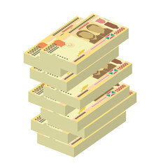Burundi Franc Vector Illustration. Burundian money set bundle banknotes. Paper money 10000 BIF. Flat style. Isolated on white background. Simple minimal design.
