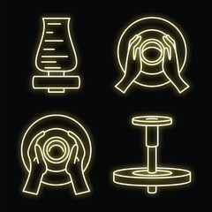 Potters wheel icon set. Outline set of potters wheel vector icons neon color on black